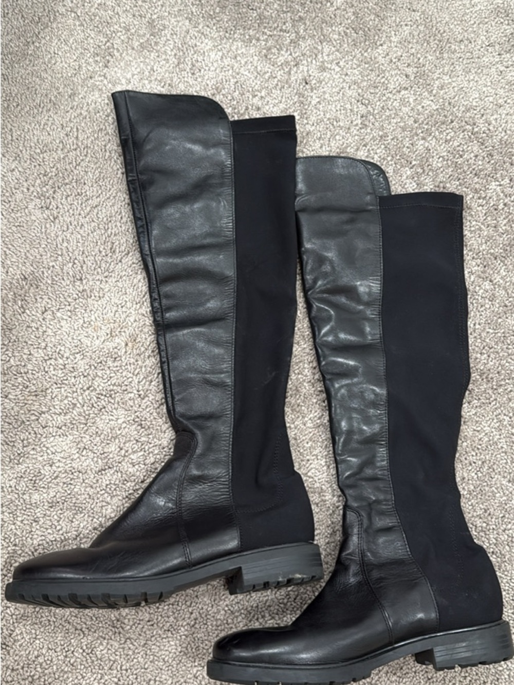 Black Women's Knee-High Leather & Stretch Boots